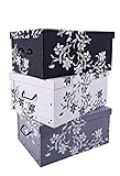 3er Set Aufbewahrungsbox mit Deckel je 51 x 37 cm - Blumenmuster - Stapelbox aus Pappe mit Griffen 45 Liter - Organizer Storage Box Allzweck Spielzeug Kiste Geschenk Karton Barock Design stapelbar