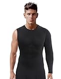 KOMilesoon Kompressions-Shirts für Herren, Einzelärmel, athletisches Unterhemd, schnell trocknendes Shirt für Workout, Basketball, Schwarz-links, Klein