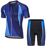 QLINKJH Sommer Kurzarm Riding Tops und 9D Gepolsterte Shorts Cycling Suit Set, Outdoor Road Mtb Bike-Fahrrad-Trikots atmungsaktives Triathlonanzug