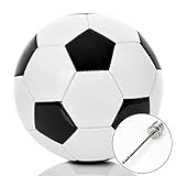 Fußball Größe 4 (Kinderfußball oder Leichter Junior-Trainingsball, 330g leicht). Klassisches Design in schwarz-weiß - Für Kinder und Junioren - Mit Ballnadel zum Aufpumpen.
