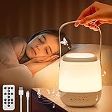 Nachttischlampe Touch Dimmbar+Nachtlicht Kinder, 16 Farben Led Nachtlicht Baby, 12 Musik Stilllicht Dimmbar,White Noise Machine mit Fernbedienung,Timer Touch Lampe Stilllampe Nachtlampe Kinderzimmer