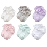 Durio Baby Mädchen Socken mit Rüschen Spitze Baumwolle Taufe Socken Kleinkinder Kinder knochenlose Prinzessin Babysocken 6 Paar Mischfarben 3-5 Jahre