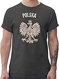 Fussball WM 2022 Fanartikel - Polska Vintage - L - Dunkelgrau - Lewandowski Fanartikel - L190 - Tshirt Herren und Männer T-Shirts
