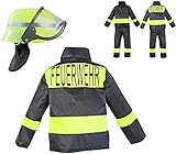 Nerd Clear Kinder-Kostüm Feuerwehr-Mann Kostüm Gr. 10 128-134 Feuerwehr-Kostüm Feuerwehr-Uniform Hose Jacke Fasching-Kostüm Karneval-Verkleidung THW Anzug zum Feuer-Löscher Feuerwehr-Helm