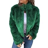 Nbzsmlkn Freizeitjacke Mit Hohem Pelzkragen Und Reißverschluss Für Damen, Zottelige, Warme Strickjacke Mit Offener Vorderseite, Lässige, Flauschige Oberbekleidung Mit Langen Ärmeln (Grün,M)