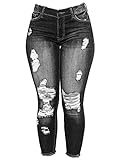 Andongnywell Niedliche Zerrissene Jeans für Damen, Distressed Skinny Slim Fit Jeans Junioren und Übergrößen Schwarz