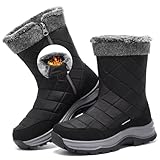 TLOLA Winterstiefel Damen Wasserdicht Schneestiefel Booties Mid Calf Fell gefüttert Warme Stiefel Rutschfest Zipper Outdoor Bequeme Winterschuhe (Schwarz,39)