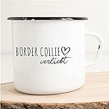 HUURAA! Emaille Tasse Border Collie Verliebt Geschenk Idee 300ml Retro Camping-Becher Vintage Kaffeetasse Kaffee-Becher Weiß mit Hunde Namen