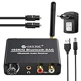 DAC Konverter mit Bluetooth 5.0 Empfänger 192 kHz DAC Wandler mit Einstellbarer Lautstärke und optischem Koaxial Kabel Toslink Audio Adapter Buchse 3,5 mm L/R RCA Digital zu Analog