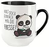 vanVerden Curved Tasse mit Spruch - Halt doch einfach mal die Fresse - Panda - beidseitig Bedruckt - Geschenk Idee Kaffeetasse, Tassenfarbe:Weiß/Schwarz