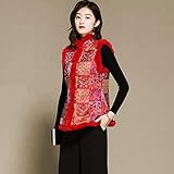 CIDCIJN Weste Für Damen - Traditionelle Chinesische Kleidung Frauen Jacken Winterweste Warm Ärmellos Tang Anzug Rot Cheongsam Top, L