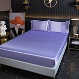 Fitted Sheet 150x200cm, Hellviolett Blau Fitted Sheet Volltonfarben Satin Spannbettlak