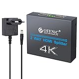 eSynic 4K HDMi Splitter 1X2 Ultra HD 2160P 4K x 2K HDMI Verstärker Distributor Switcher 1 Eingang 2 FHD 1080P 3D Ausgang für PS4 Sky Box Blu-ray HD TV Player Projektor mit Netzteil
