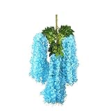 FNKDOR 12 Stück Glyzinien Kunstblumen Hängerebe Kunstpflanzen mit Blätter, 45inch Aus Seide und Plastik, für Deko Hochzeitsfeier, Garten, Festdekoration, Wand (Blue, 114 cm)