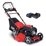 Scheppach MS225-53E VS Benzin Rasenmäher mit Antrieb & VarioSpeed - 6PS | E-Start | 53cm Schnittbreite | Reinigungsfunktion | 65 L Fangkorb | 7-stufige Höhenverstellung | Mulchfunktion | Seitenausw