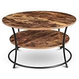 holz4home® Couchtisch Lillie I Runder Wohnzimmertisch Ø80cm I Zwei Ablagen I Industrial-Look Braun I Vintagetisch Teetisch Vintage Sofatisch I Moderner Beistelltisch F