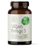 Vegan Omega 3 - 80 Gelkapseln - 1000mg Algenöl aus deutscher Markenherstellung pro Tagesdosis - Pflanzliche EPA und DHA Fettsäuren