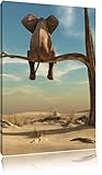 Pixxprint Elefant auf einem AST in der Wüste als Leinwandbild/Größe: 60x40 cm/Wandbild/Kunstdruck/fertig bespannt