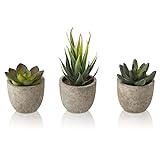 3er Set Deko Pflanzen im Topf, künstliche Pflanzen klein, Sukkulenten künstlich für Haus, Büro, Zimmer, Tischdeko, Badezimmer Deko