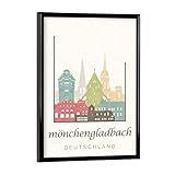 artboxONE Poster mit schwarzem Rahmen 18x13 cm Städte Mönchengladbach Pastel Skyline - Bild mönchengladbach