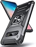 DASFOND Armor Hülle für Samsung Galaxy S10 Case Militär Stoßfest Handyhülle [Upgrade 2.0] 360 Grad Metal Ring Halter Ständer Schutzhülle [für Handyhalterung Auto Magnet], Schw