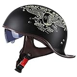Motorrad Half Helm mit Visier ECE Zertifiziert Bequemer Leichter Atmungsaktiver Helm Für Erwachsene Jethelm Für Damen Und Herren für Cruiser Chopper Biker Moped (57~62CM)