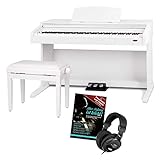 Classic Cantabile DP-210 WM E-Piano SET inkl. Bank, Kopfhörer, Schule (Digitalpiano 88 Tasten Hammermechanik, Kopfhöreranschlüsse, USB, Metronom, 3 Pedale, Piano für Anfänger, inkl. Noten) weiß matt