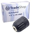 Trade-Shop Schnellspann Profi Bohrfutter, 1/2' x 20 UNF Gewinde, Spannbereich 0,8-10mm Ersatz für Kress 98022102, Metabo 63621900 / ohne Schlag