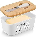 Webao Keramic Butterdose Multi-Funktion Emaille Butter Boot mit Holzdeckel Hochwertiger Butterbehälter mit Silikon-Dichtlippe für 250 g Butter , Weiß