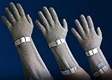 Stechschutz-Kettenhandschuh mit oder ohne Stulpe, Metzgerhandschuhe mit auswechselbarem Kunststoffverschlussband, Größe:XXS - 20 cm Stulpe