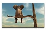 Paul Sinus Art Bilder XXL Elefant auf einem Baum 120x70cm Wandbild auf Leinwand