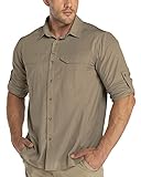 33,000ft Langarm-Angelhemd für Herren Atmungsaktives Button-Down-Hemd UPF50+ UV-Schutz Outdoor-Freizeithemd für Herren Braun L