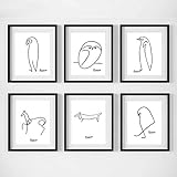 DMPro Minimalistische Picasso Tiere Kunstdrucke Strichzeichnung Wand Bilder Leinwand Gemälde Gemälde Skandinavisches Plakat Bild Wohnzimmer Wohnkultur 30x40cmx6 / Ungerahmt