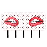 Süße sexy rote Frau Lippe mit weißen Zähnen auf roten Punkten, dekorative Acryl-Schlüsselwandhalterung mit 5 Haken zum Aufhängen, Schlüsselbrett und Organizer, einfach zu installierender Behälter