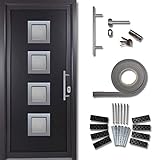 kuporta Haustür Komplett-Set – Haustüre aus Kunststoff Modell: Rimini, 108 x 208 cm, DIN rechts, außen anthrazit & innen weiß mit Stoßgriff-Set, Montageset, Fugendichtband | Eingangstü