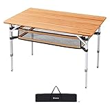 KingCamp Bambus Falt Tisch Camping Klapptisch Garten Alu Holz 3Höhen Verstellb