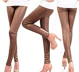 Damen Kunstleder Leggings Gamaschen Hose PU-elastische Formhüfte Schwarz Sexy Dehnbare Strumpfhose (Braun,XL)