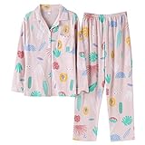 JFMTHS Herbst und Winter Frauen Langarm Pyjama Set Baumwolle Pyjamas Plus Größe M-4XL Weibliche Nachtwäsche,violett,2XL