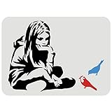 FINGERINSPIRE Banksy Mädchen mit blauem Vogel Schablone 29.7x21cm Wiederverwendbare Banksy Zeichnung Schablone DIY Handwerk Banksy Dekoration für Malerei auf Wand, Holz, Möbel, Stoff und Papier