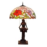 GAUUA 16-Zoll-Tiffany-Buntglas-Tischlampe Kreativer Retro-Roter Winden-Lampenschirm Für Hotel Schlafzimmer Nachttischlampe