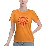 Damen T Shirts Love Me for Print Desgined Round Neck Cotton Tee Shirt at Winter, Orange, M