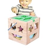 Fulenyi Form-Würfel-Blöcke,Spielzeug zum Sortieren von Blöcken mit 15 Löchern | Formlernspielzeug Baby Kognitive Passende Geometrische Holzbausteine ​​​​Intelligenzbox