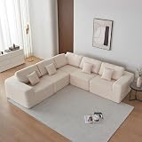 VASOENY 275 X 275 cm Ecksofa, übergroße Sherpa Stoff Eckcouch, Modulares L Sektional Sofa, Modernes 5-Sitzeck L Couch mit 4-Kissen für Wohnzimmer, Büro, Keine Montage E