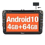Vanku Android 10 Autoradio für VW Radio 64GB+4GB PX6 mit Eingebautes DAB + Navi CD DVD Player Unterstützt Qualcomm Bluetooth 5.0 DAB + WiFi 4G 8 Zoll IPS Bildschirm 2 Din