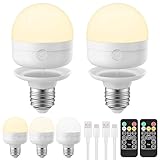 LGMCF USB-C Wiederaufladbare Glühbirne mit Fernbedienung, E27 3 Farben Dimmbare LED Glühbirne mit Batterie, 5W Touch Control Akku Glühbirne Mit Timing-funktion, Notlicht Mit Magnetische, 2 Pack