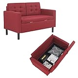 Mingone Sofa 2 Sitzer Sofa mit Stauraum Couch Sessel Sofa mit Lehne und Abnehmbarem Kleines Sofa Modern Design Kissen Leinen Loungesofa für 1-2 Personen，Rot