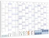 Wandkalender 2022 DIN A1+ (89x63 cm) OFFICE | GEFALTET | 230 Sticker/Aufkleber: Projekte, Termine, Meetings | 16 Monate: Nov‘21-Feb‘23 | Jahresplaner, Wandplaner für Büro, Teams | Ferien, Blau