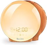 COULAX Wake Up Licht Lichtwecker Snooze Light Alarm Clock FM Radio Tageslichtwecker ​mit 2 Weckzeiten 7 Naturgeräuschen und Holzoptik Tageslichtwecker für Erwachsene & Kinder