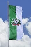 Deitert Schützenfahne mit Schützenlogo grün weiß – 120x300 cm Schützenflagge mit traditionellem Schützenwappen, Hissfahne für Schützenfest aus reißfestem Polyester