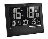 TFA Dostmann Digitale Funkuhr mit automatischer Hintergrundbeleuchtung, mit Innentemperatur, Datum, Wochentag, schwarz, 60.4508